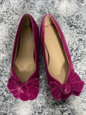 Janie and Jack Girls' Magenta Velvet Bow Flats